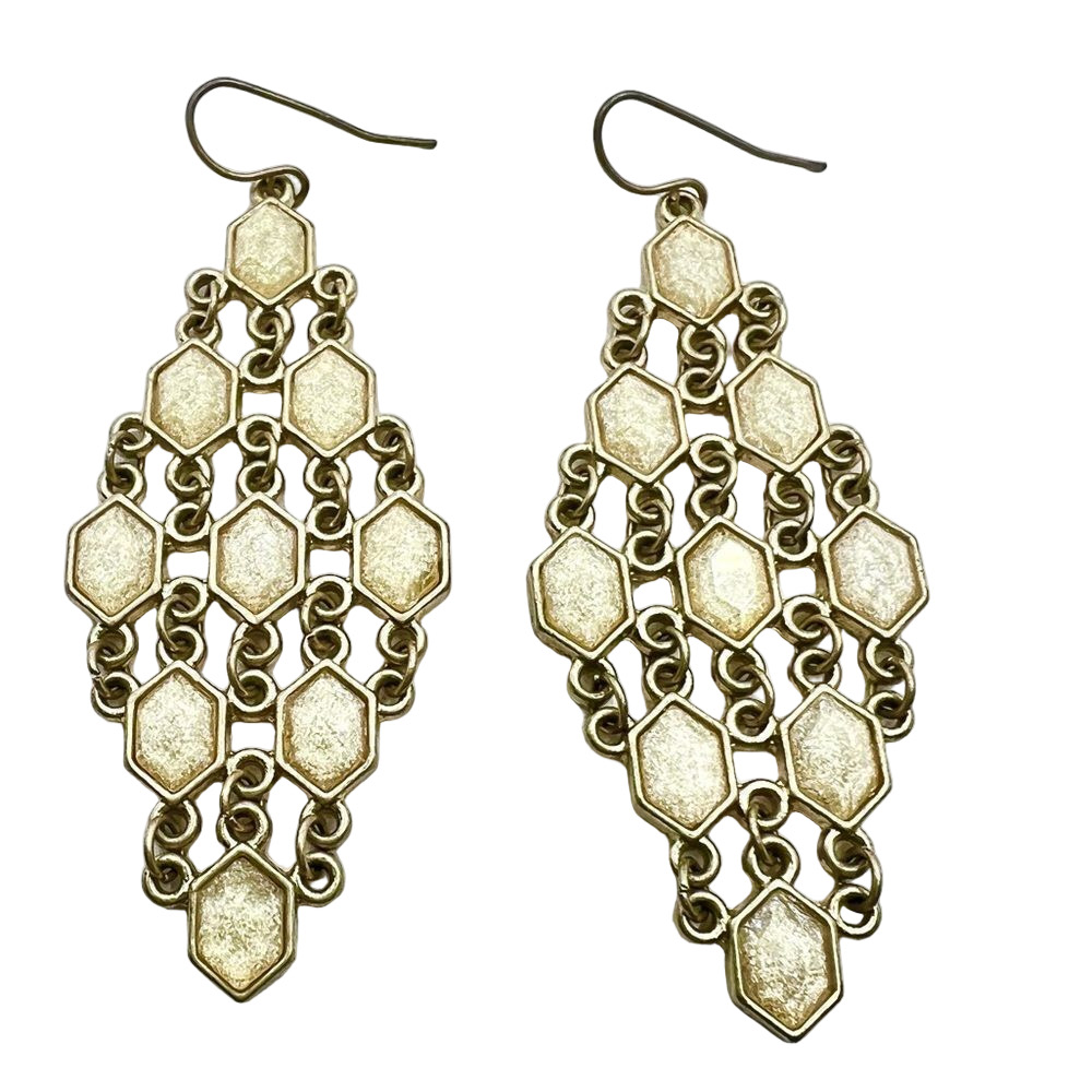 🍭6/$30 Elegant gold tone and shimmer jewel dangle diamond shaped earrings